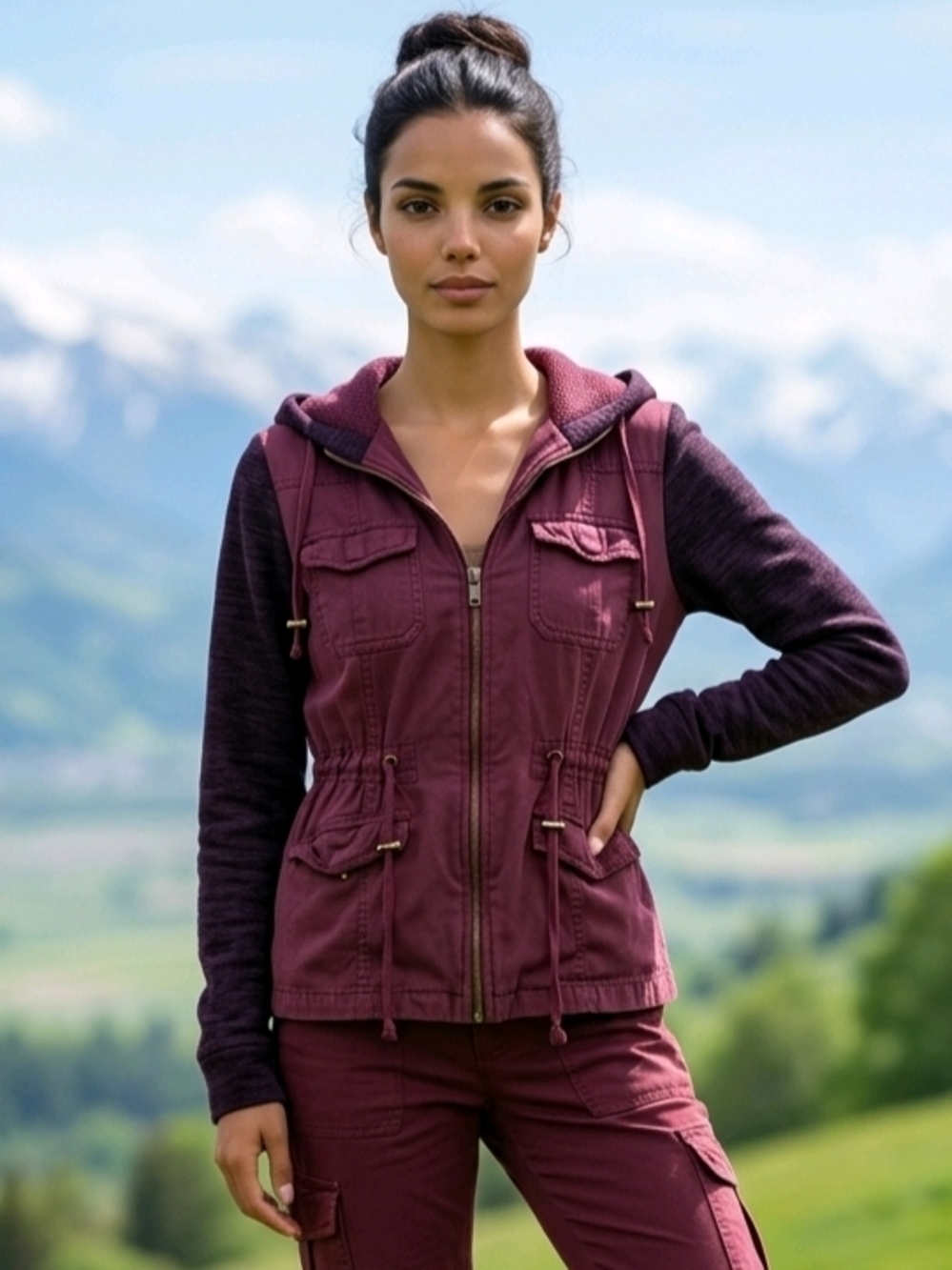 Others Follow Women's Canvas Jacket Maroon Hoodie Knit Sweater Sleeves GUC